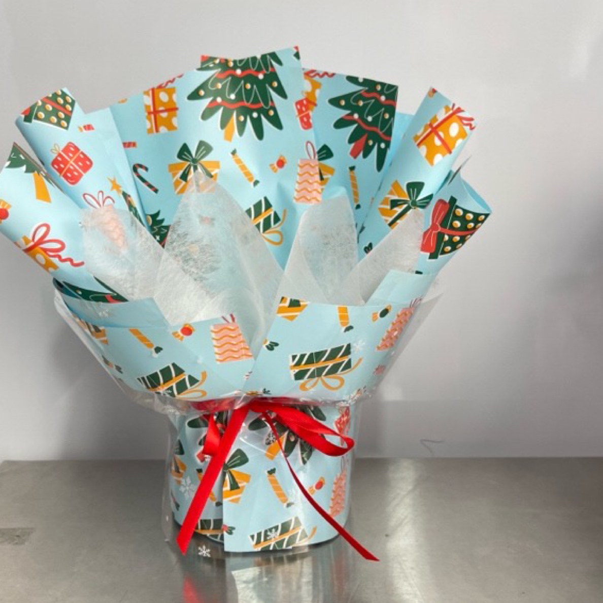 圣诞节平安夜祝福防水花束包装纸花艺手工diy礼物空花壳