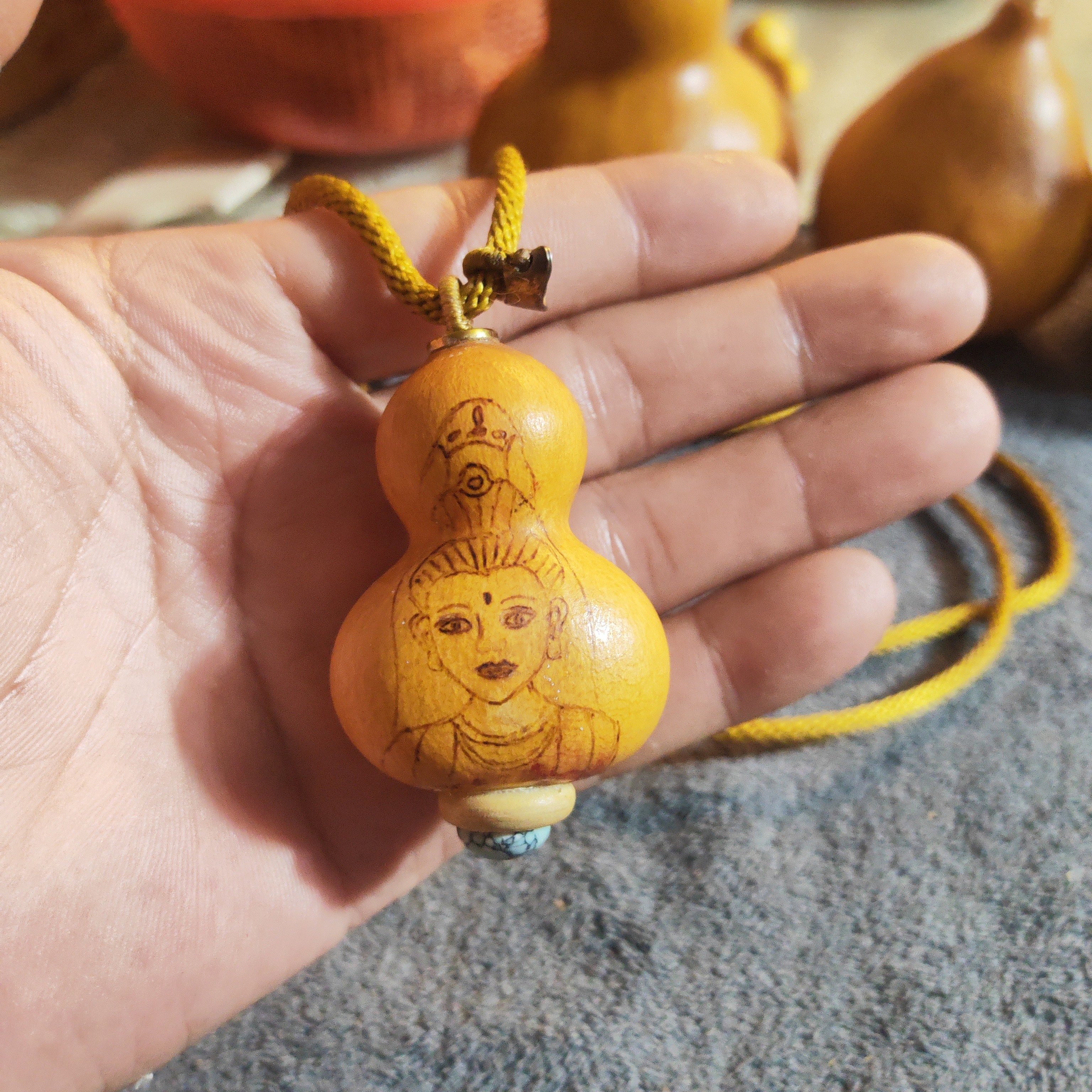 天然葫芦扁烙画，扁葫芦脖挂