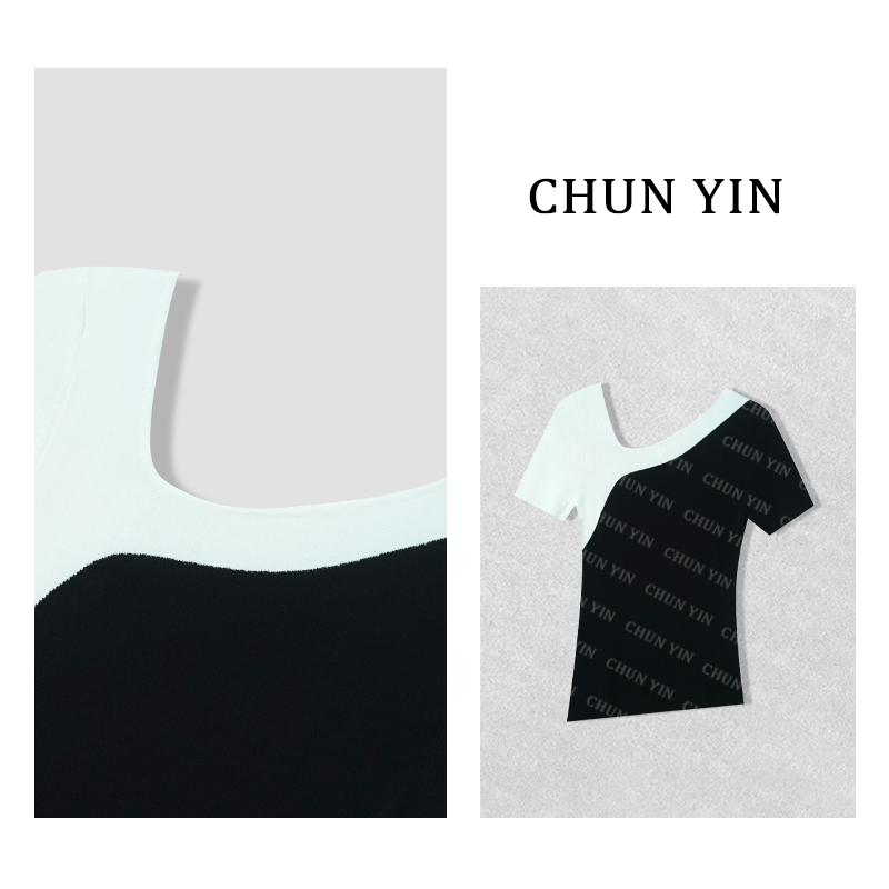 大雨【小妖精】不对称拼接修身显瘦上衣34051