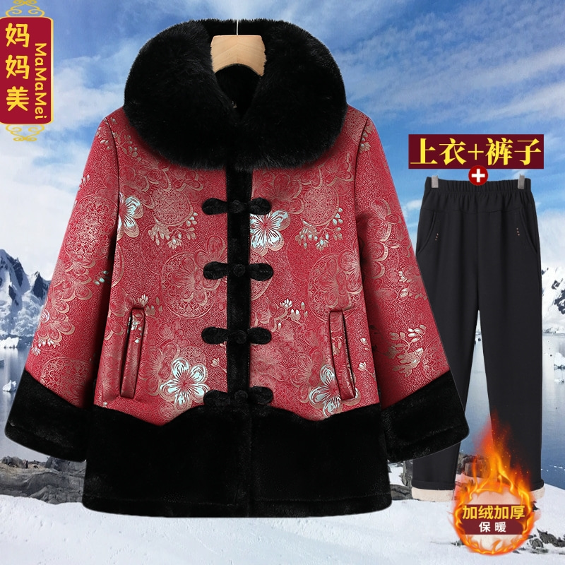 中老年女装新中式冬装加绒加厚外套宽松妈妈装大码保暖棉衣奶奶装
