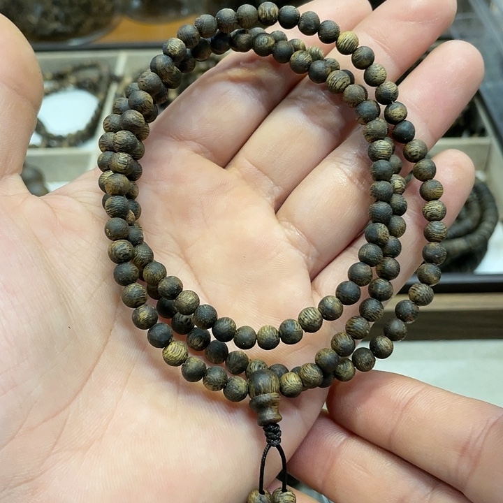 沉香手串安*峤奇楠佛珠多圈5毫米花香