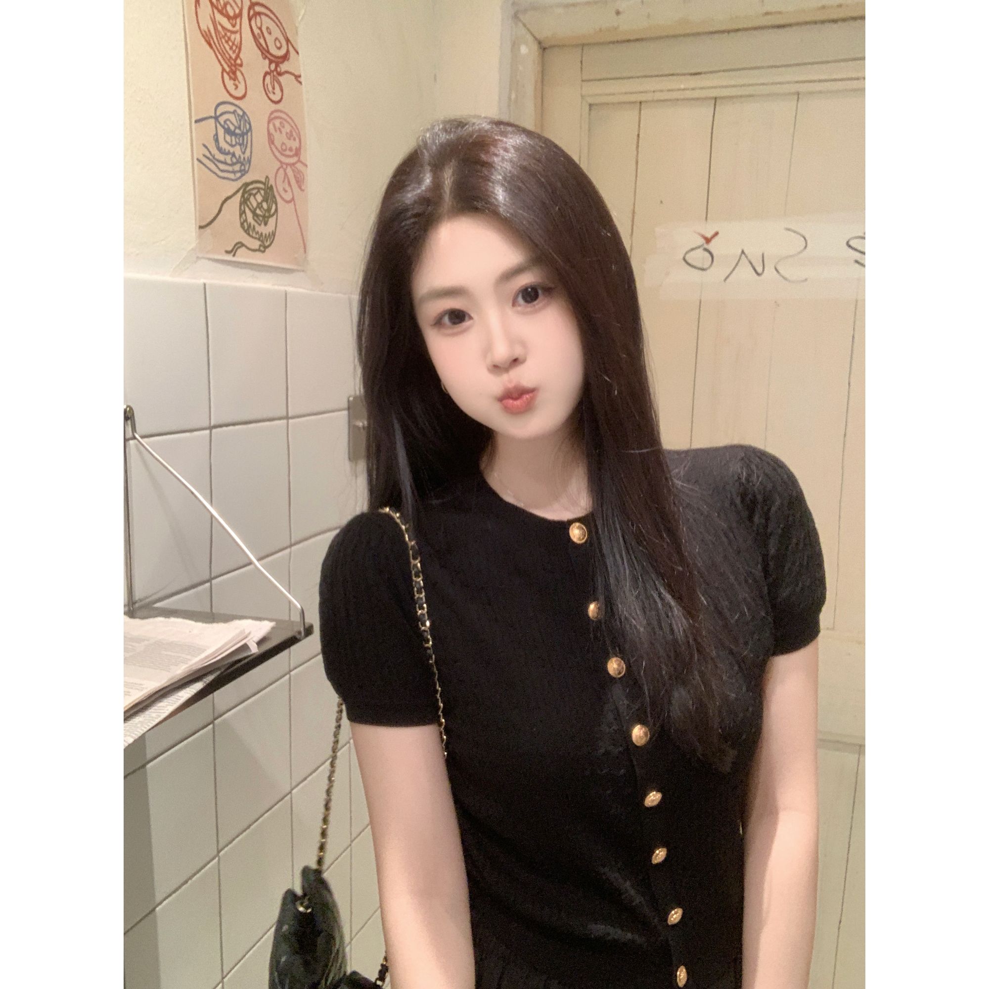 Zzhen【黑曼塔罗】设计感金属扣针织衫修身百搭上衣DTX684