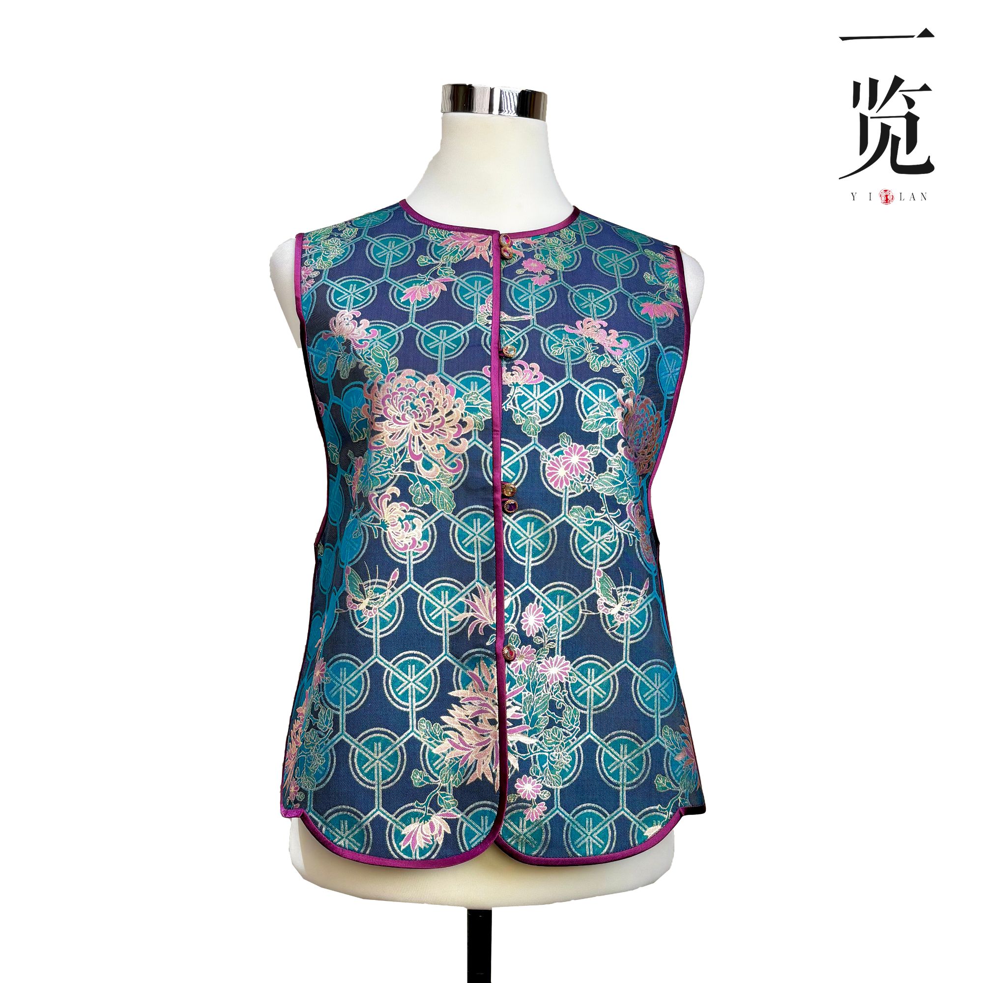 茶木生香【黛雅】桑蚕丝茶纤维织金宋锦奢侈风新中式马夹250728