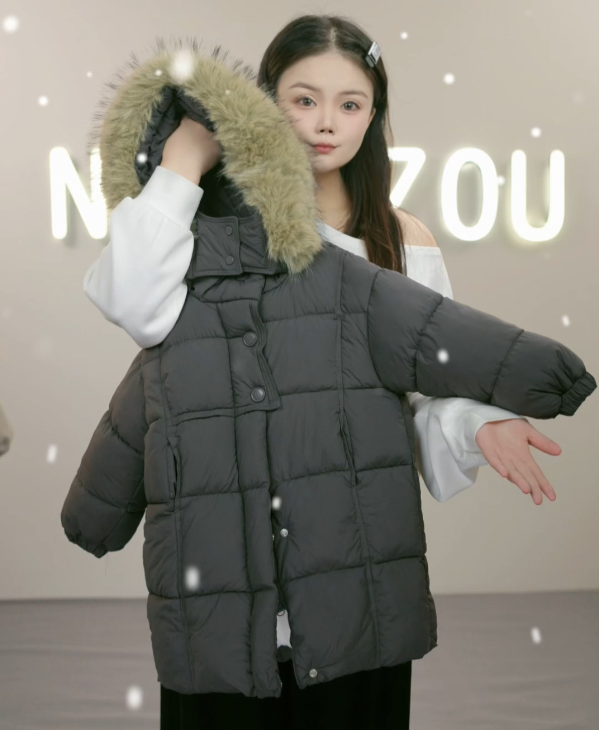 【My baby】-上海店-【兔毛】新国标白鸭绒羽绒服长款羽绒服双倍充绒