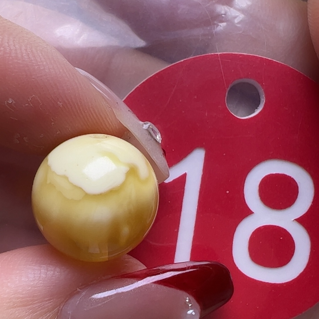 蜜蜡未镶嵌珠宝奇石微瑕13.3mm金瓷白圆珠