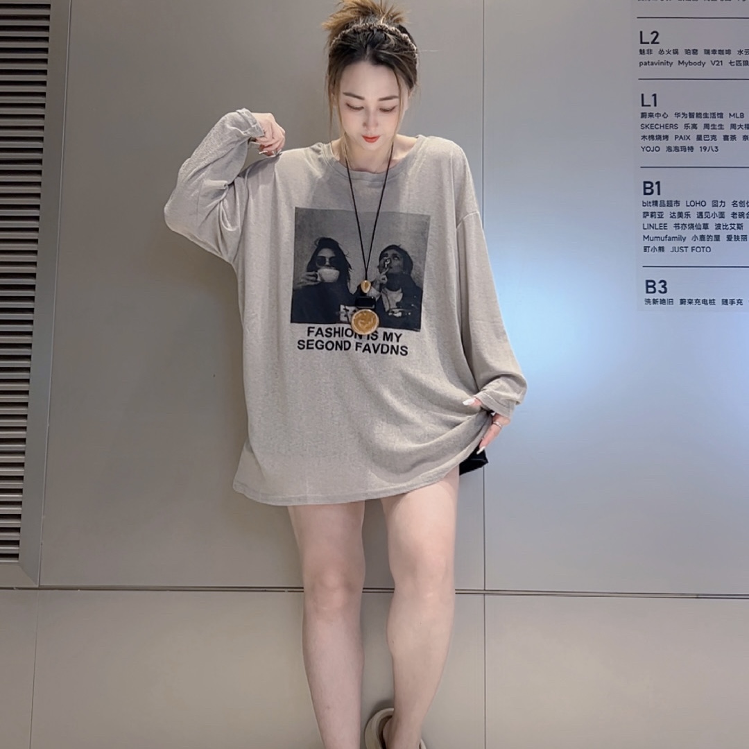【艾艾342】宽松美式减龄圆领时尚百搭防晒长袖T恤