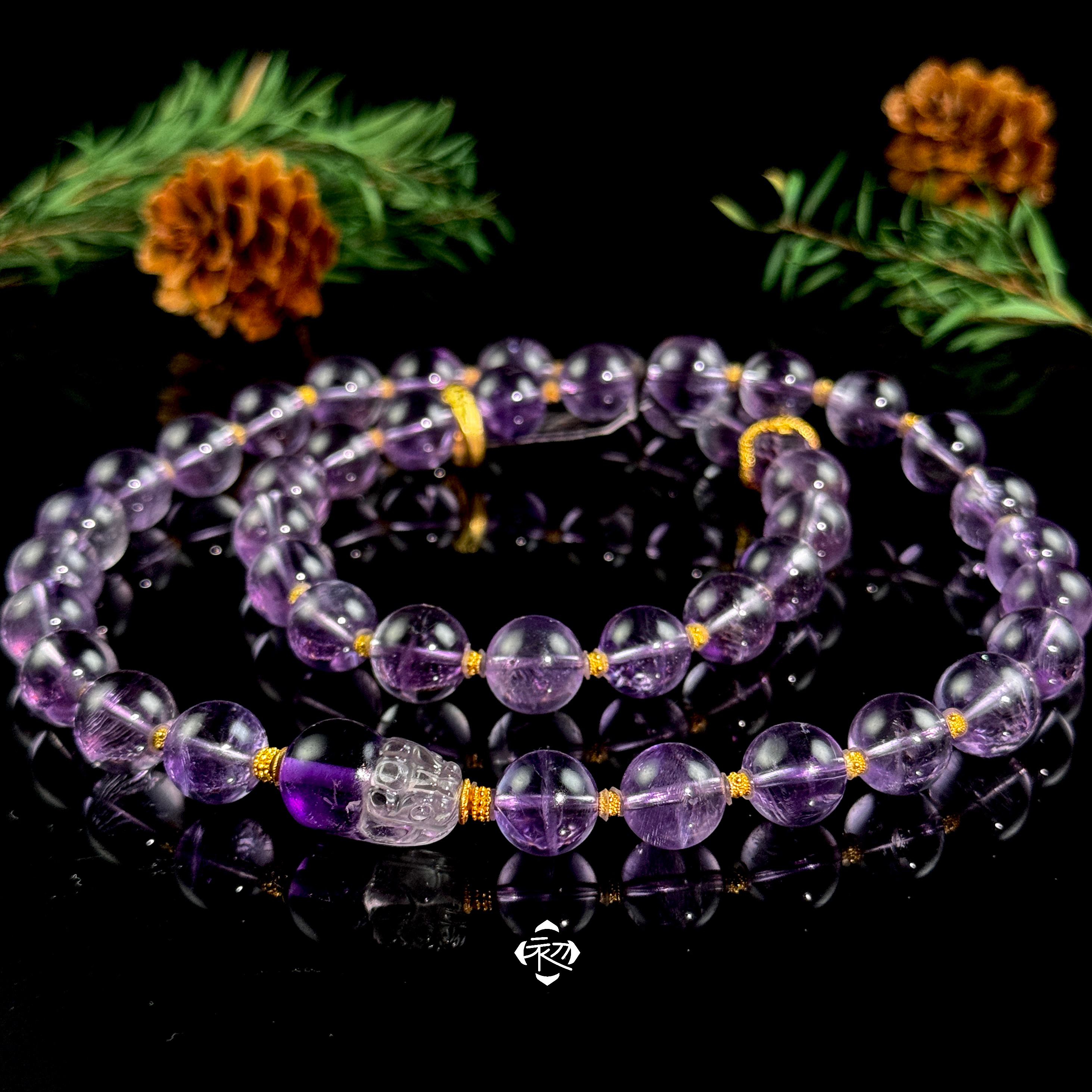 E2842W「財·源」貔貅 巴西浓紫 紫水晶 三圈 手串（可作锁骨链）