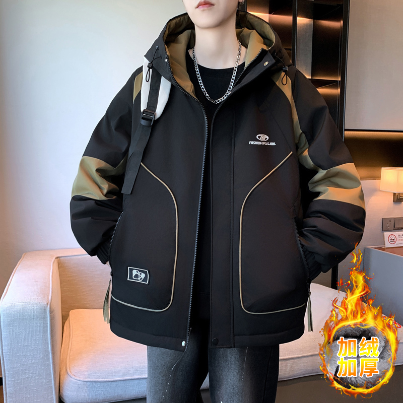 冬季连帽夹克港风宽松男士棒球服ins帅气秋冬加绒百搭御寒保暖