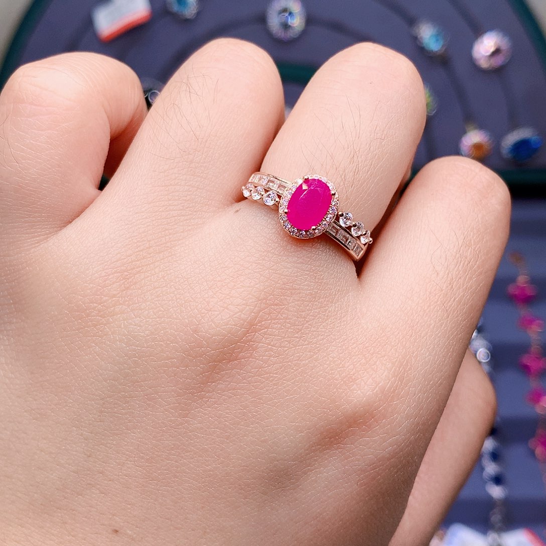 红宝石戒指银S925镶嵌