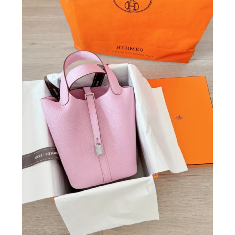 95新 Hermes/爱马仕   展会外场！锦葵紫银扣菜篮子包18 