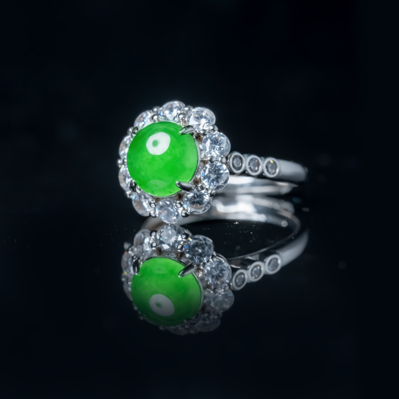 【小胖翡翠】天然A货翡翠蛋面戒指满绿轻奢百搭翡翠戒指-多样性发