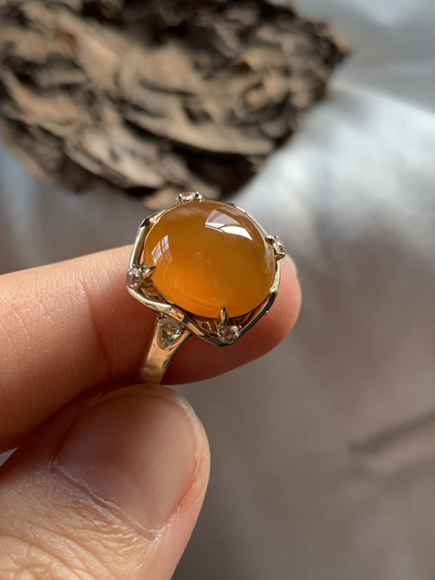 佳佳翡翠 天然缅甸A货翡翠冰橙黄镶嵌戒指