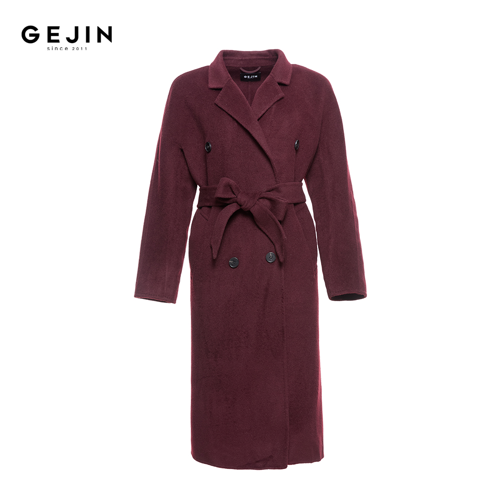 GEJIN/歌锦法式落肩袖印花秋冬保暖毛呢外套气质女装GJ42570182