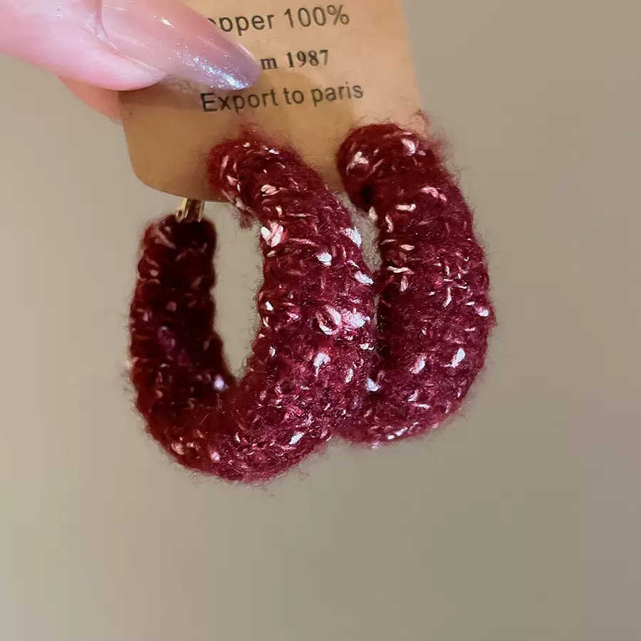 合金锦纶耳饰 579号线圈红色C圈几何图案耳环时尚复古气质小众