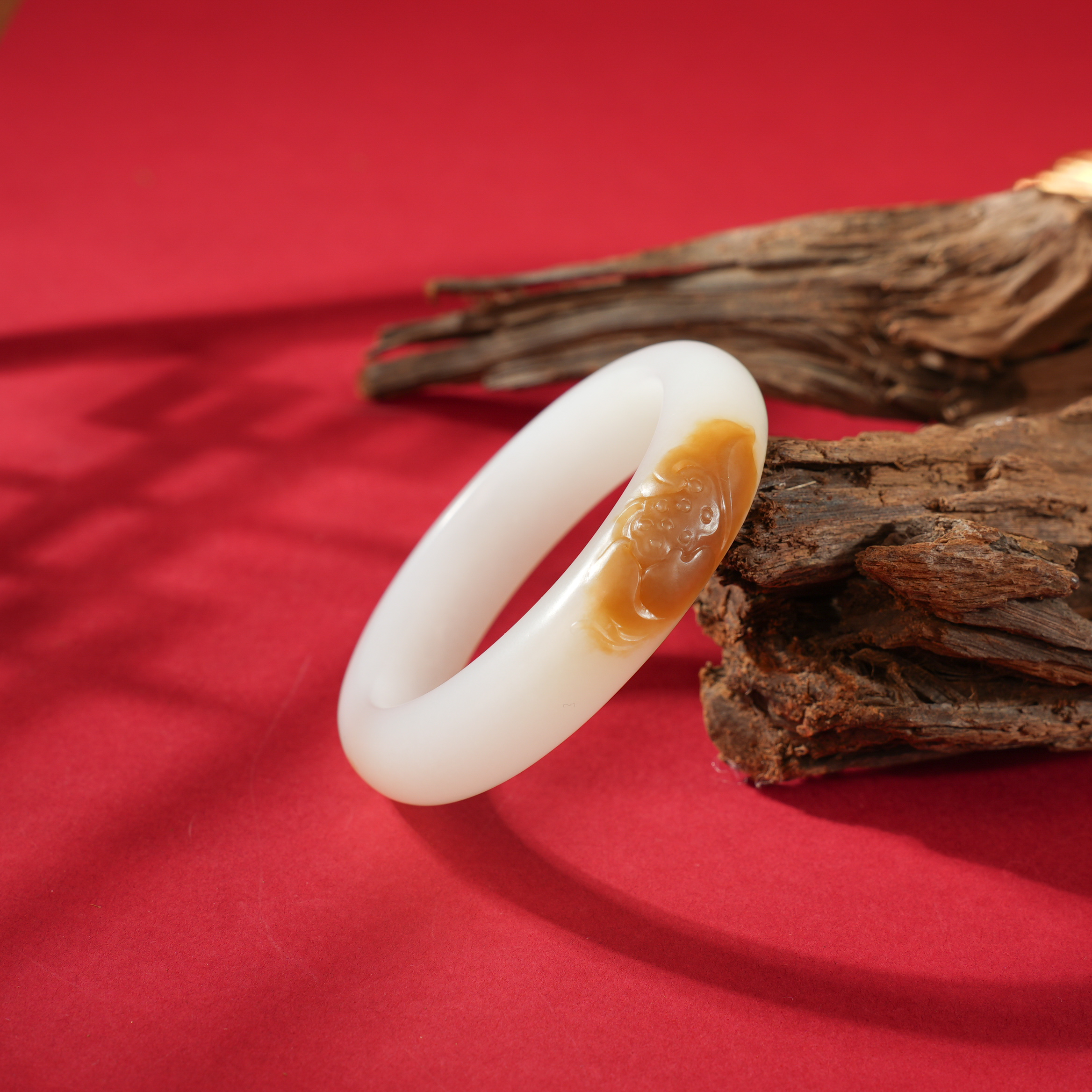 盟世玉【玉莲聚福】和田玉手镯 55#