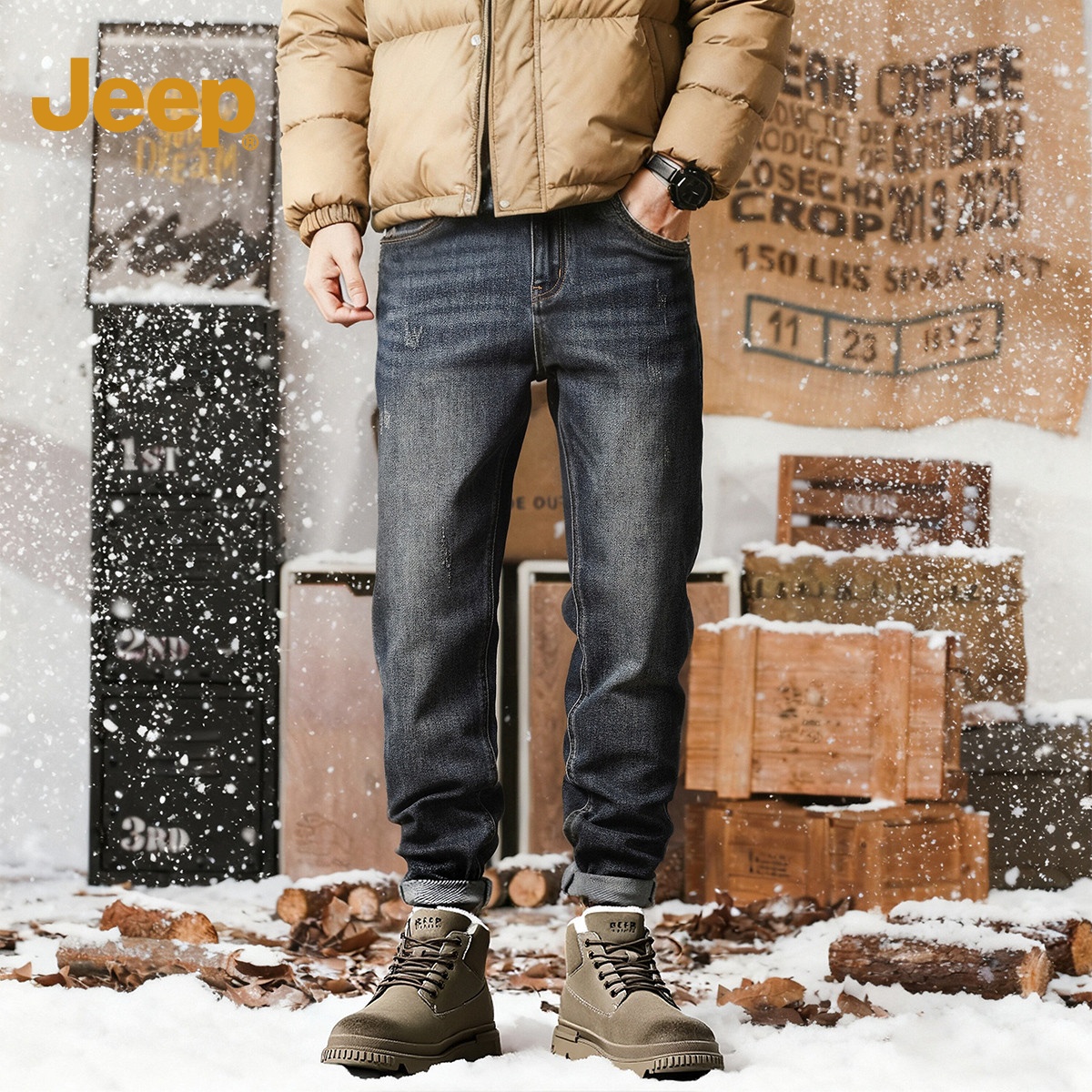 JEEP/吉普复古休闲牛仔长裤男新款直筒裤百搭潮流时尚男式牛仔裤