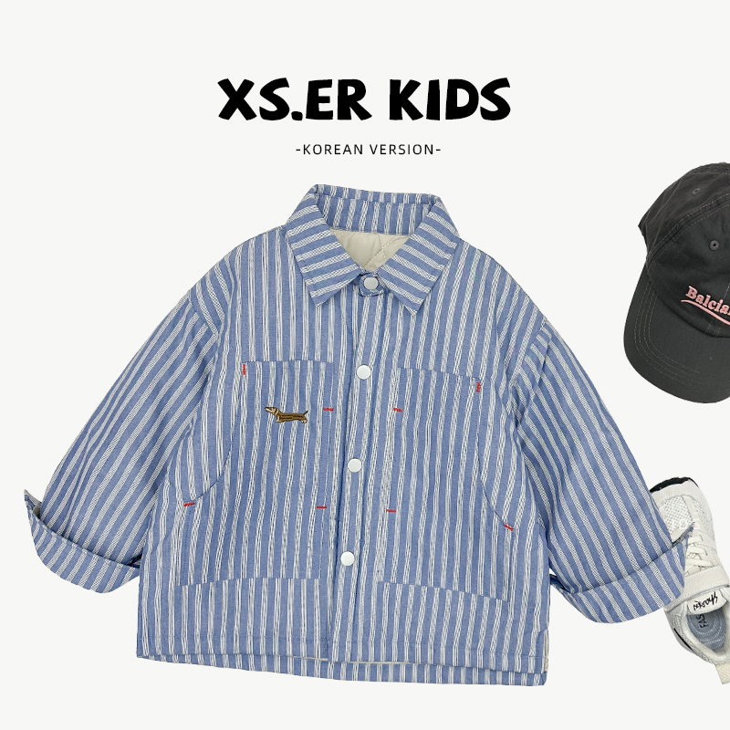 【小首尔】现货-男女童冬夹棉加厚条纹衬衫棉服外套季上衣HBB6174