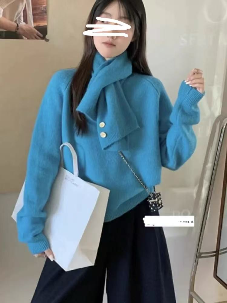 小妳XiaoNi———（冬款净色毛衣+围巾2440406）