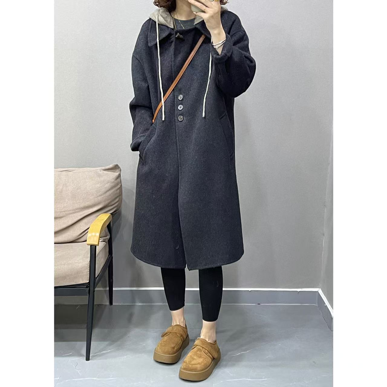 三粒扣洋绒大衣（帽子可摘/需干洗！不能水洗！）
