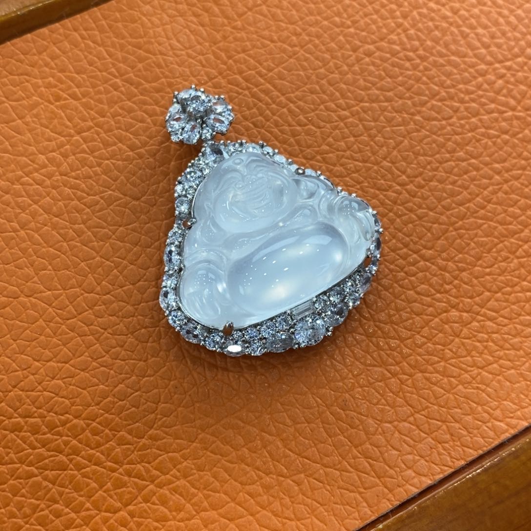 石英质玉吊坠(赠链)银S925镀金镶嵌小**娇