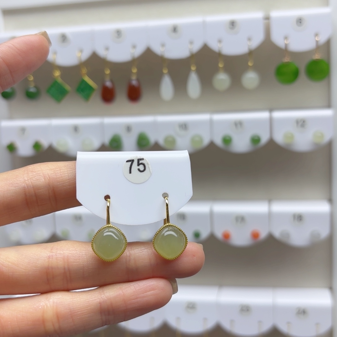 银S925镶嵌和田玉耳饰