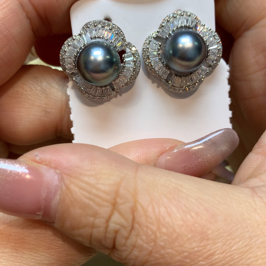 海水珍珠耳饰银S925镶嵌