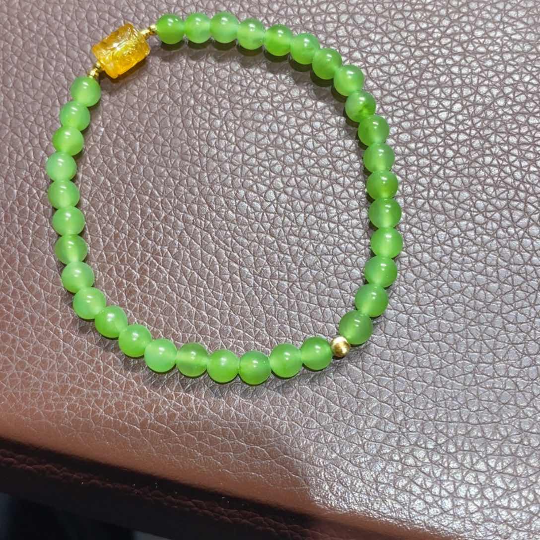 和田玉（碧玉）手链18K金镶嵌@****晨