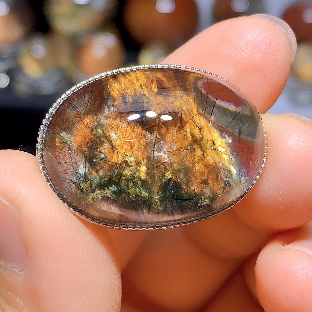 水晶吊坠银S925镶嵌天然水晶