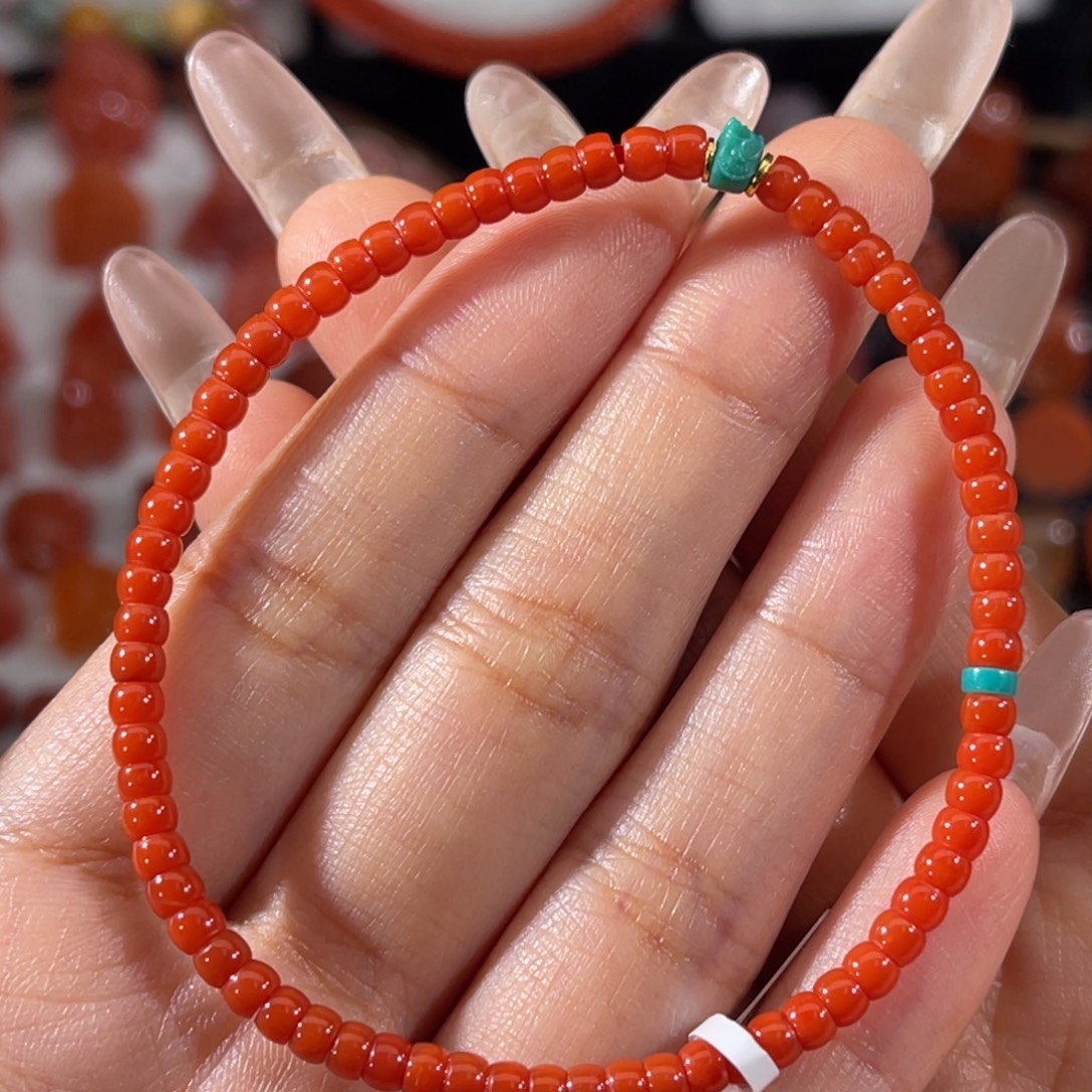 南红玛瑙未镶嵌直切药片手串 3.5mm