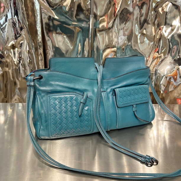 95新 BOTTEGA VENETA/葆蝶家 蓝绿色 单肩斜挎 编织