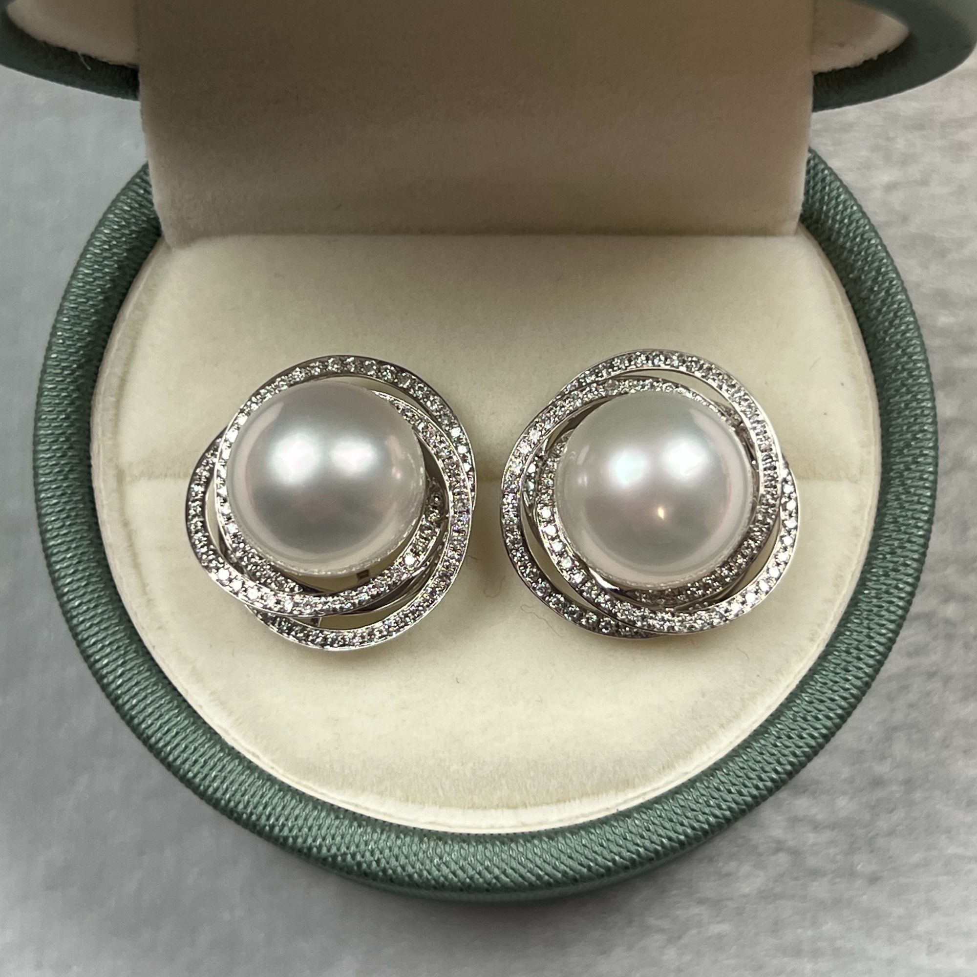 海水珍珠澳白珍珠耳坠18k金镶钻12-13mm正圆极强光时尚气质优雅