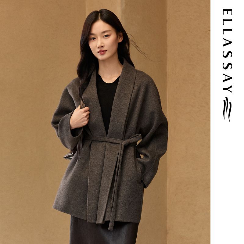 ELLASSAY歌力思2025秋季新款绵羊毛简约毛呢外套女EWB364D01100