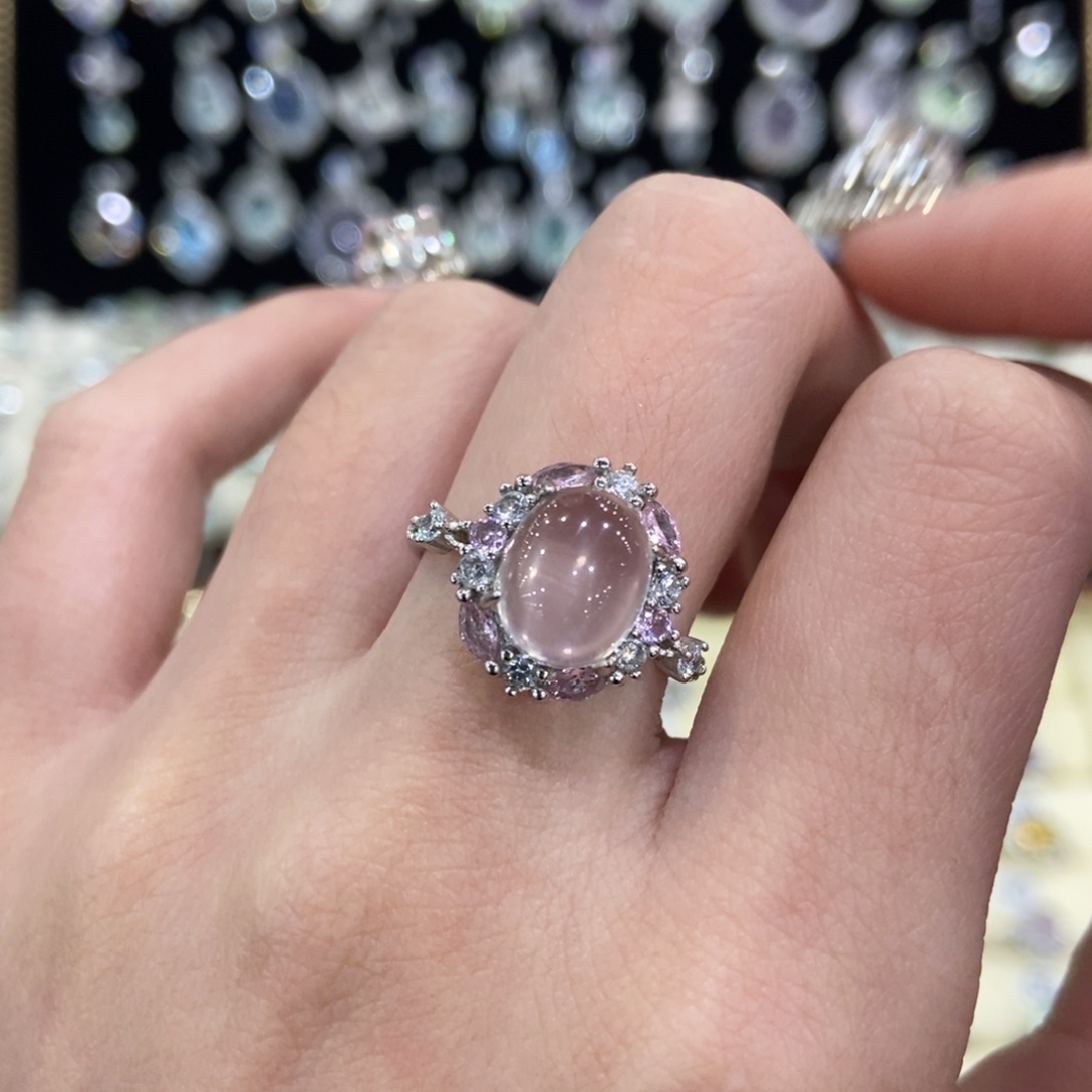 戒指芙蓉石银S925镶嵌