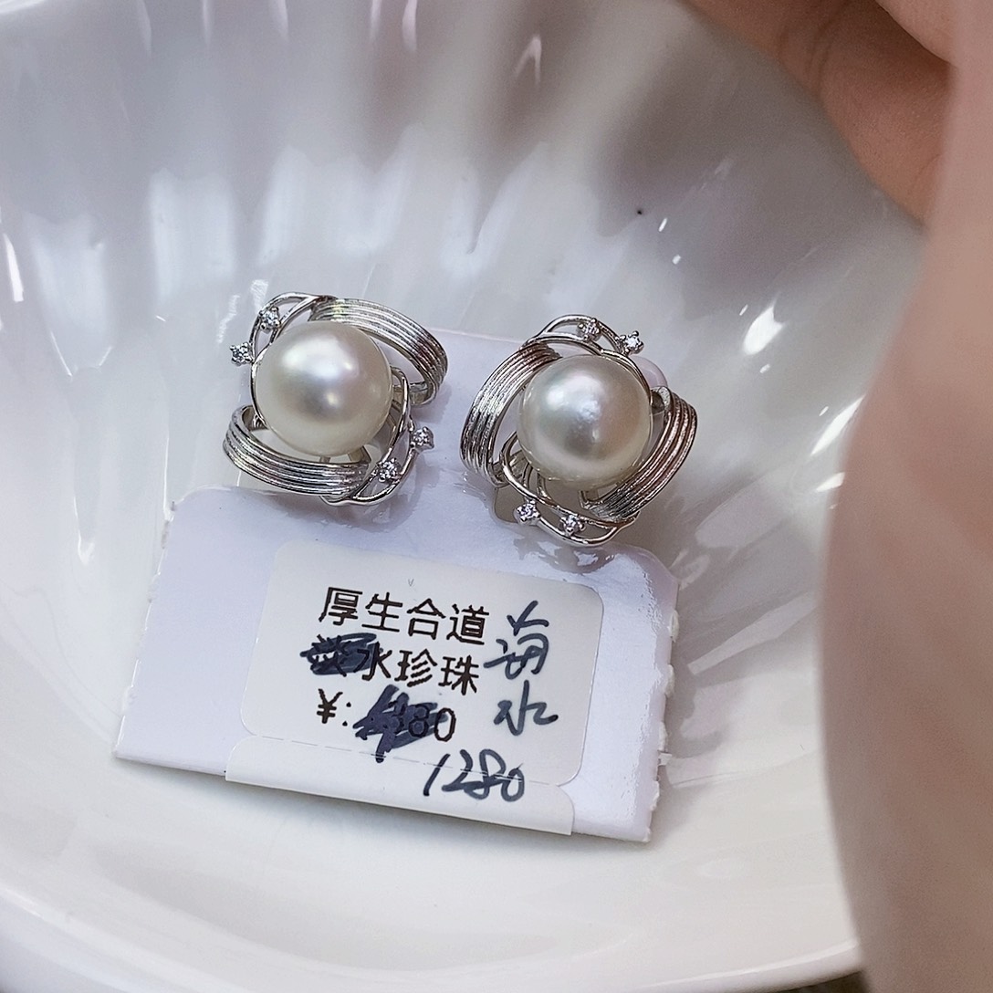 海水珍珠特价5折不退换澳白巴洛克耳饰银S925镶嵌