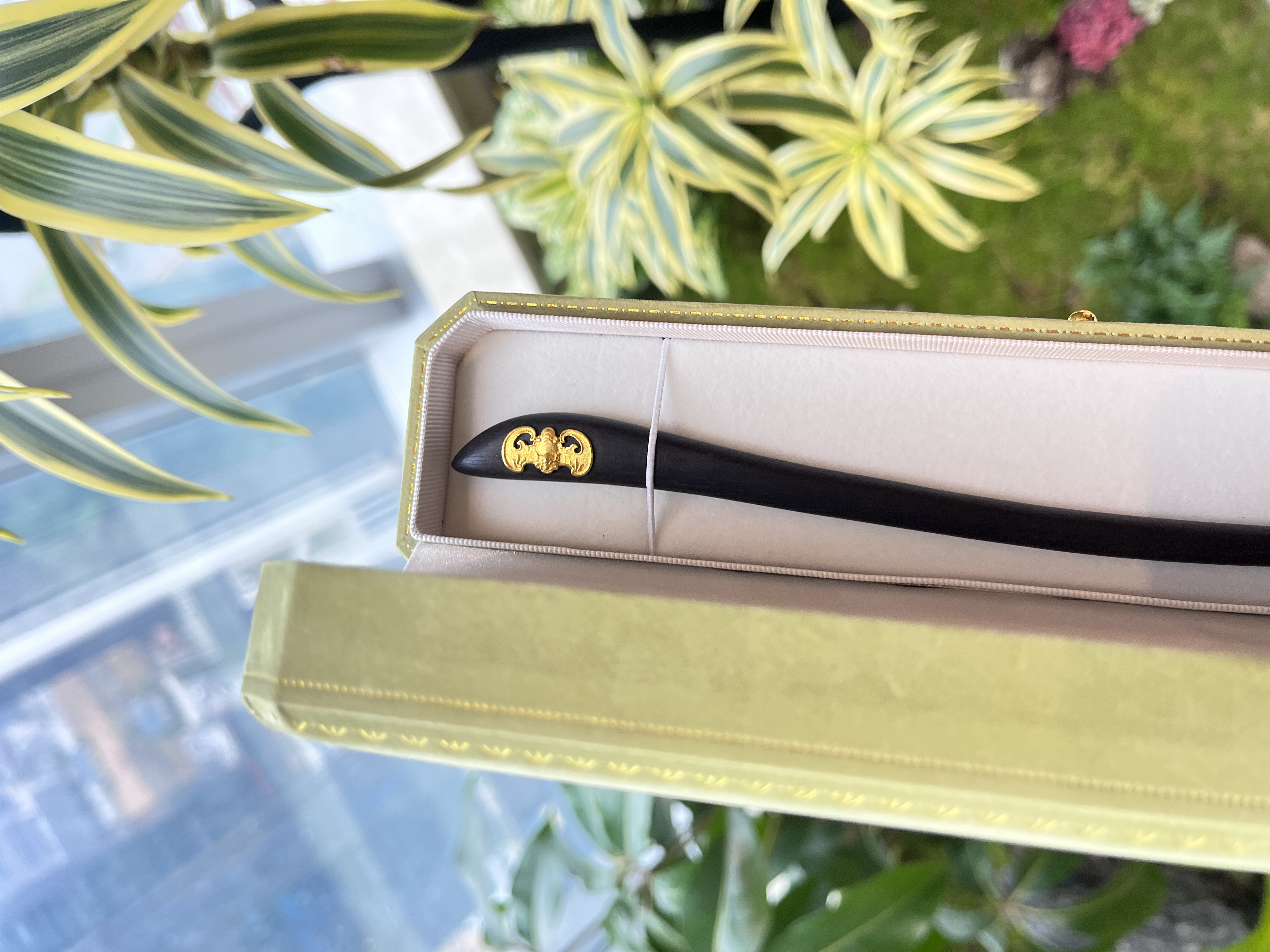 0010鳳喆金镶木錾刻古法工艺设计师款足金蝙福婚国风日常足金发钗