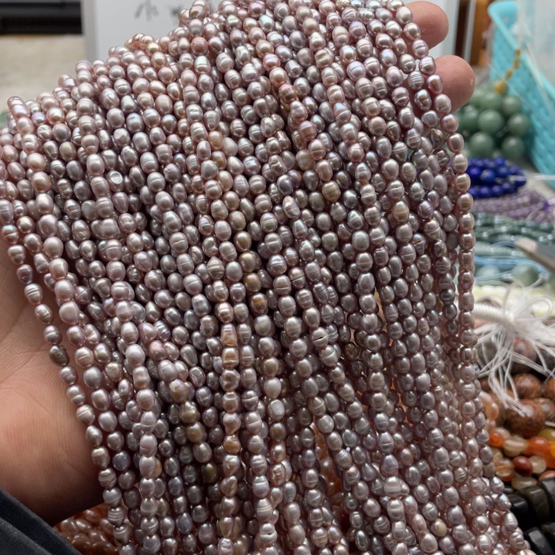玛瑙/玉髓合金珠宝半成品一条装卡4mm极光紫珍珠米珠