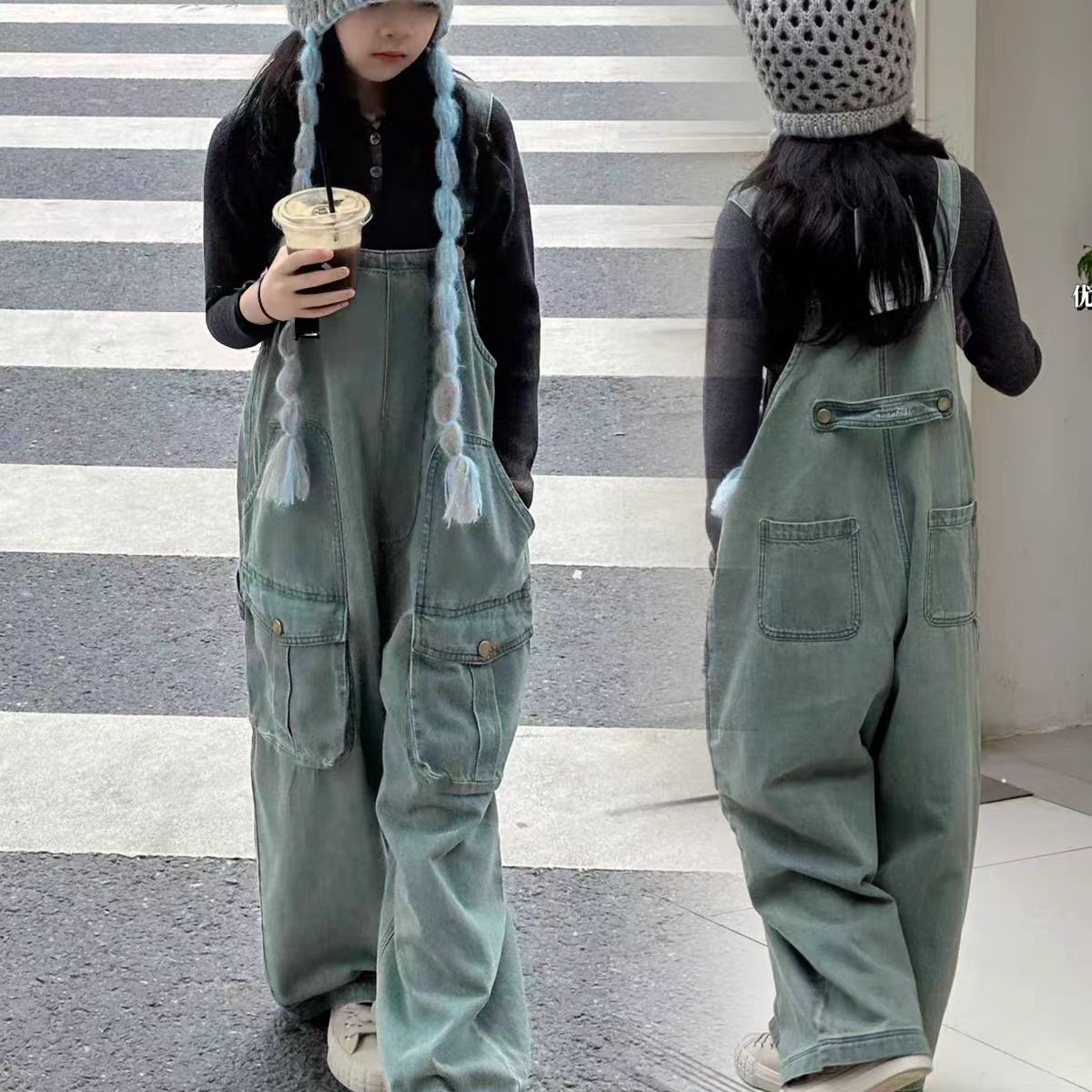 童装女童牛仔背带裤2025新款儿童洋气休闲裤子中大童春装连体裤