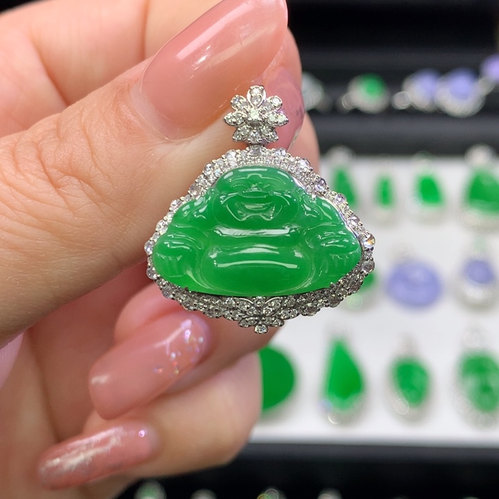 翡翠吊坠(不含链)18K金镶嵌