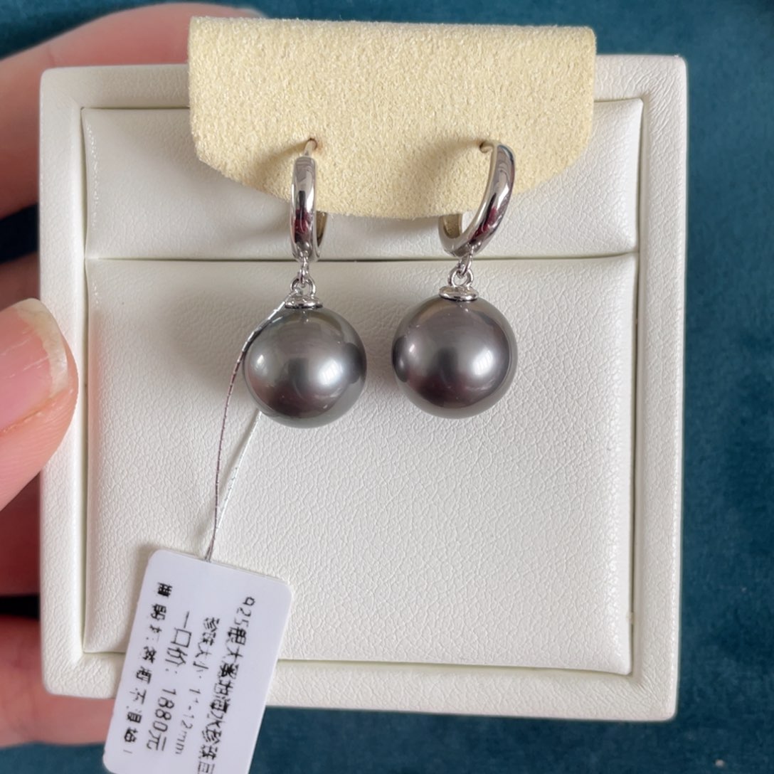 海水珍珠耳饰18K金镶嵌11-12mm