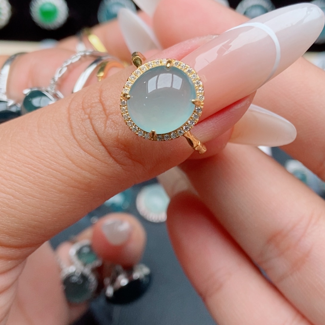 翡翠戒指银S925镶嵌85874