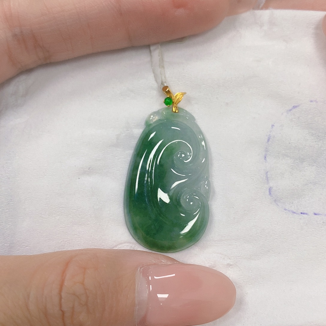 翡翠18K金镶嵌颈饰天然翡翠a货 百元以上9米证书费自理