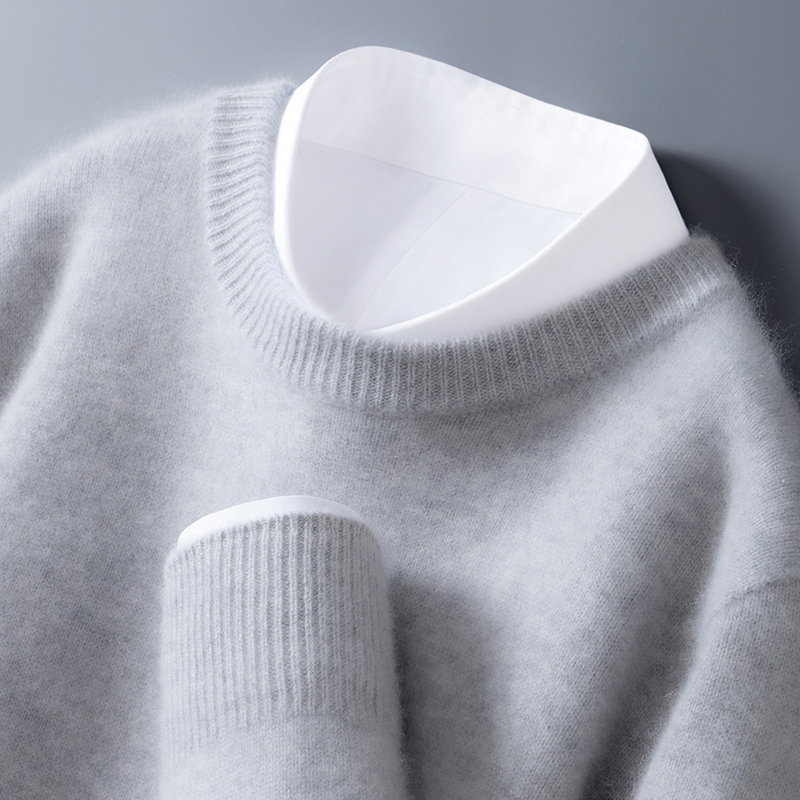 经典圆领~秋冬新款男士100山羊绒衫商务休闲宽松长袖打底衫