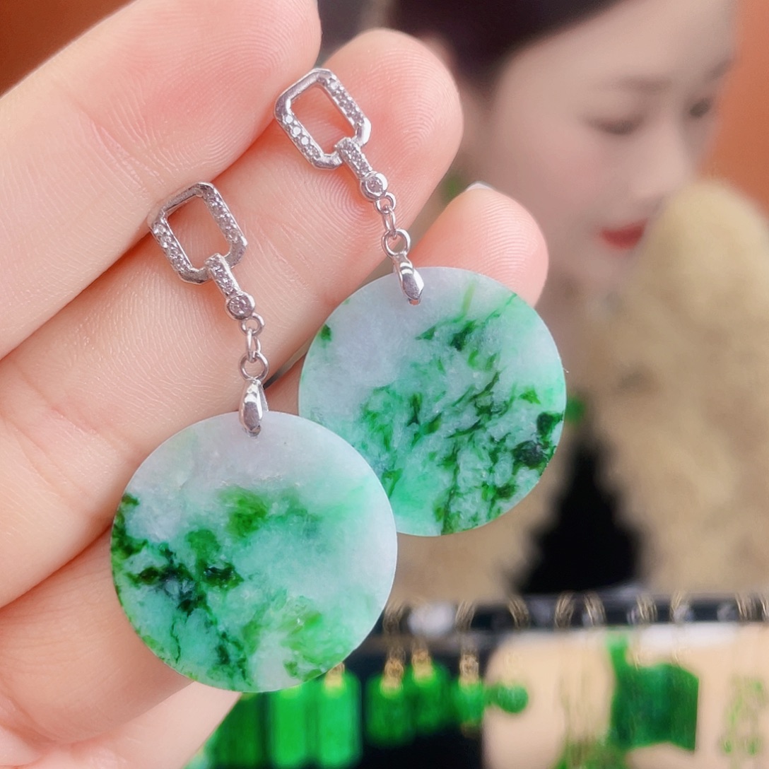 翡翠银S925镶嵌耳饰