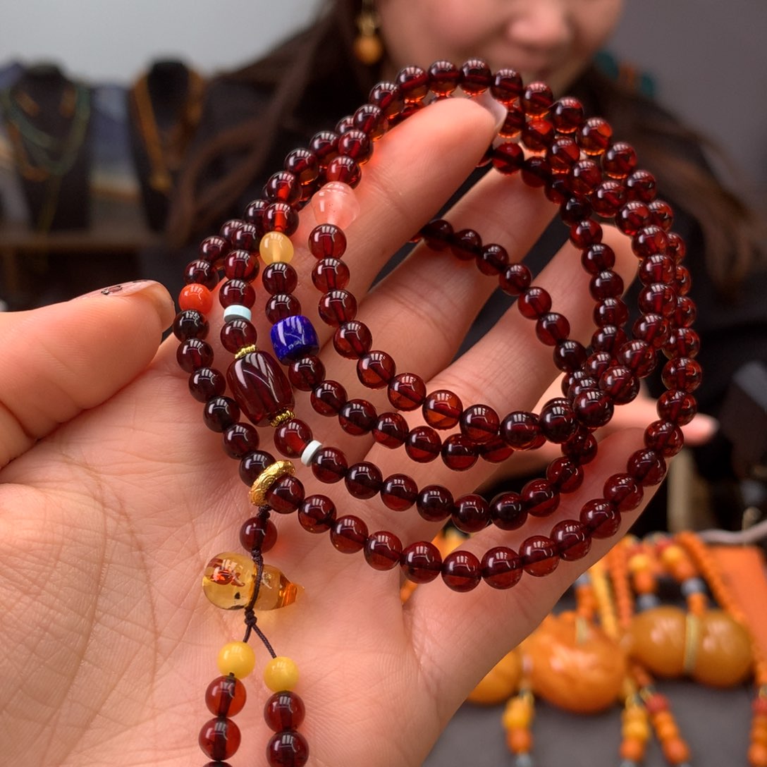 血珀手串未镶嵌天然