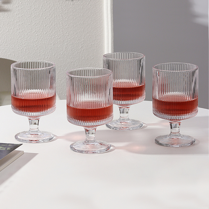 6只装-竖纹高脚杯加厚玻璃酒杯饮料杯高透水杯红酒杯烈酒杯家用