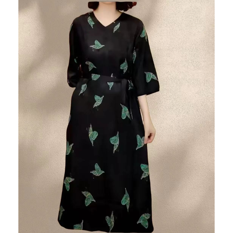 绿蝶 时尚轻奢亲肤透气中长款连衣裙