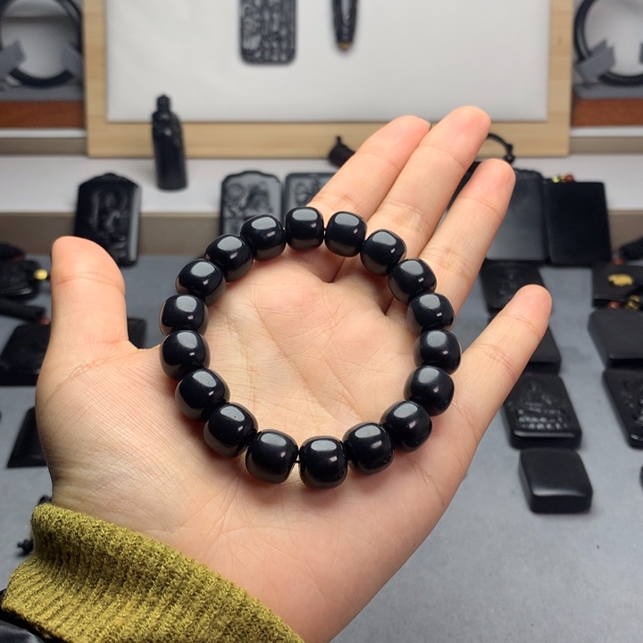 和田玉（墨玉）未镶嵌手串特价12mm