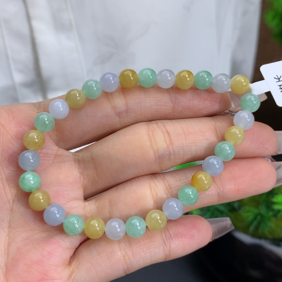 翡翠手链未镶嵌卡6冰胶三彩手串