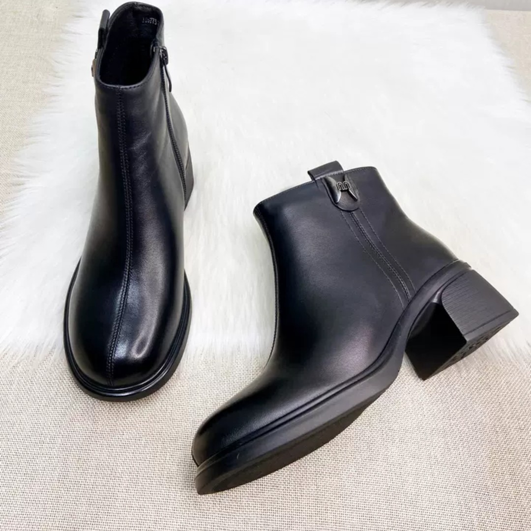 郡主家698冬季舒适百搭粗跟圆头侧拉链软底马丁靴