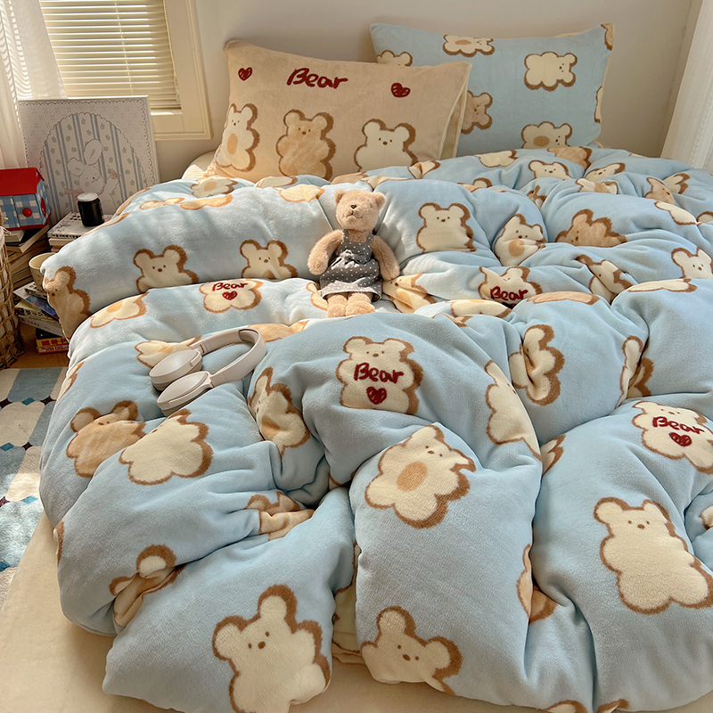 牛奶绒【奶油熊】四件套被套床上三件套双面绒被罩床单加绒加厚冬季